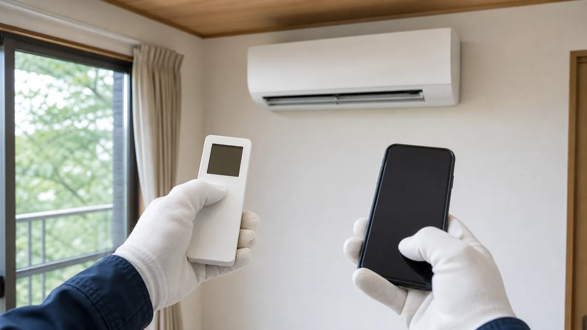 電源が入らないエアコンと反応しないリモコンを確認するイメージ