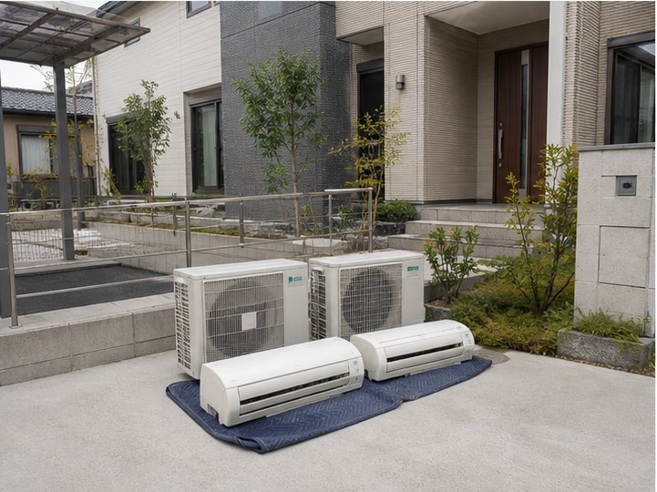 戸建て住宅のエアコン買い替えに伴う旧機回収の施工イメージ
